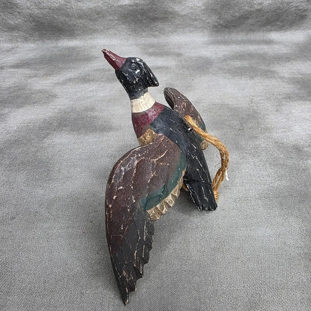 Mallard Duck Wooden Hand Carved Christmas Ornament Vintage Rustic 5.25